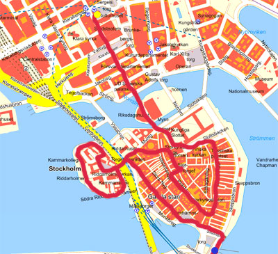Karta över vår promenad i Gamla stan